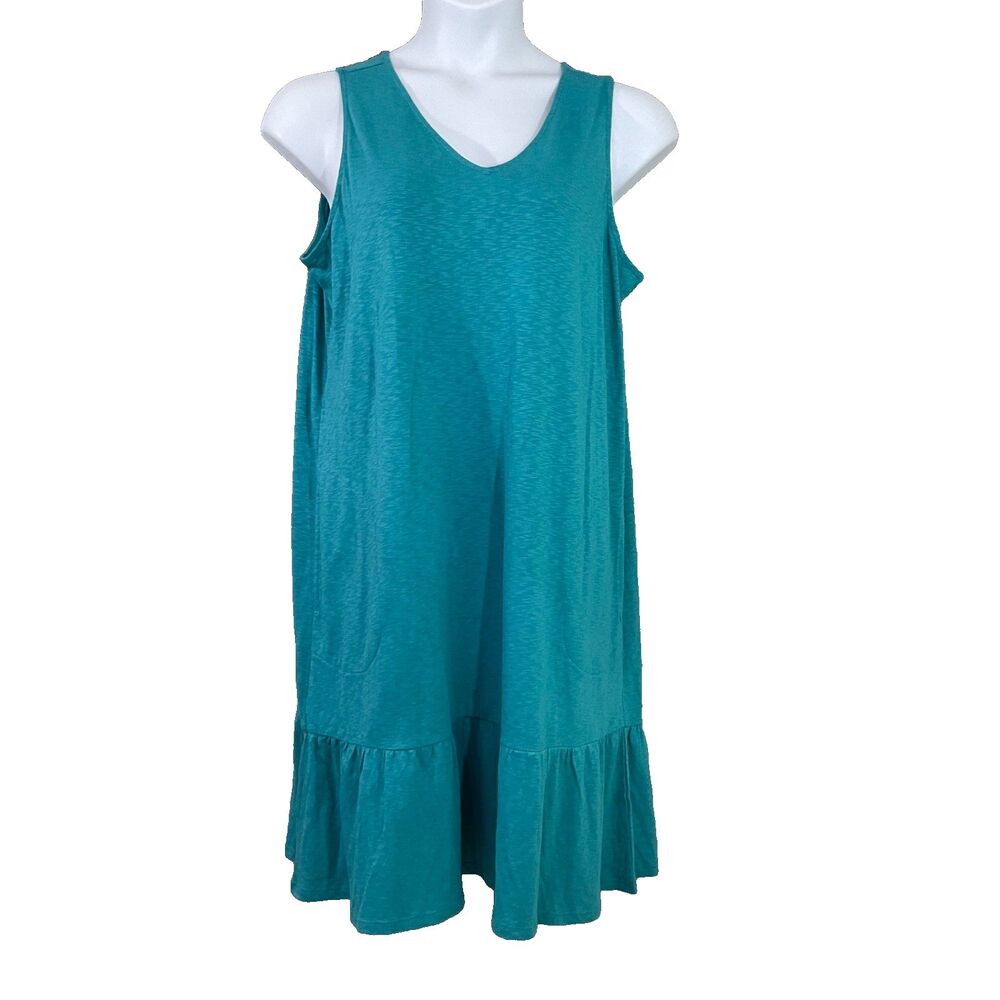 J Jill Flounced Hem Double V-Neck Knit Dress Women L Ruffle Pockets Summer V-cay